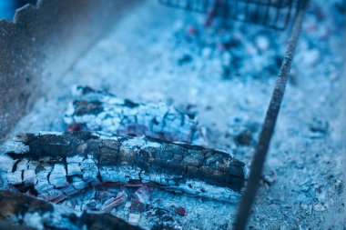 Izgarada pişirmek için odun tüttürüyorum..