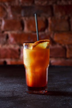 Tequila Sunrise drink. Refreshing alcoholic cocktail with orange and grenadine.