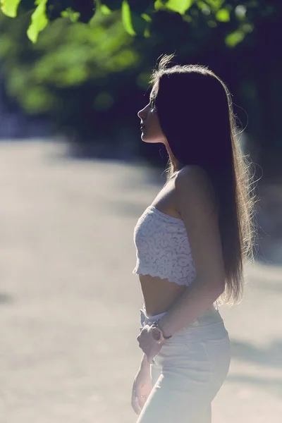 Beautiful Girl Central Park All White Style — Stock Fotó