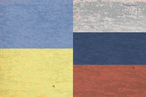 Drapeau Ukraine Fédération Russie Avec Texture Rayure Dommages Pour Les — Photo