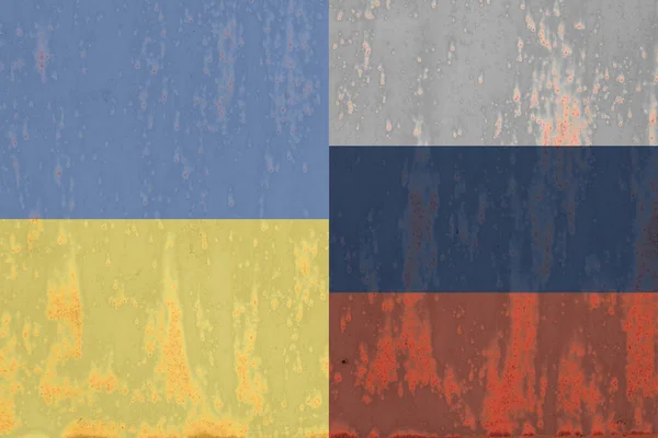 Drapeau Ukraine Fédération Russie Avec Texture Rayure Dommages Pour Les — Photo