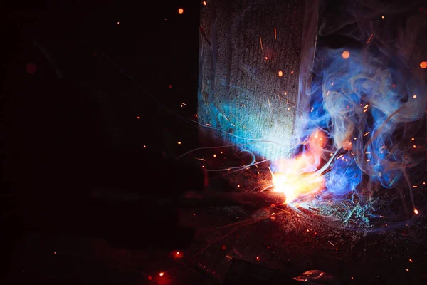 Welding Metal Sparks Smoke — Stock Photo, Image