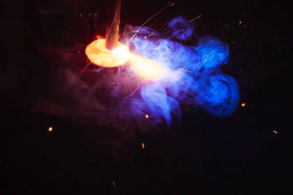 Welding Metal Sparks Smoke — Stock Photo, Image