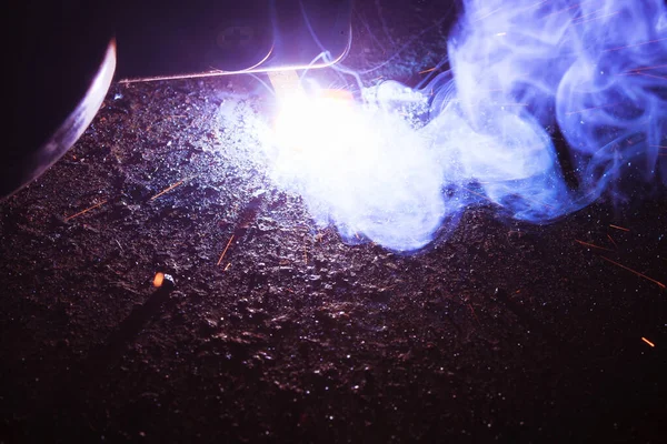 Welding Metal Sparks Smoke — Stock Photo, Image