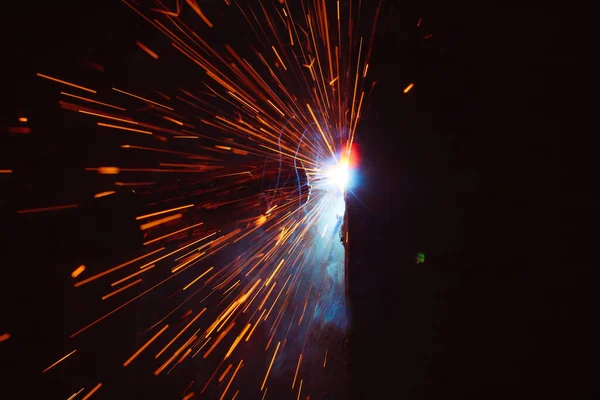 Metal Soldadura Con Chispas Humo — Foto de Stock