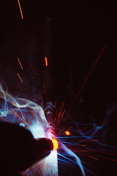 Welding Metal Sparks Smoke — Stock Photo, Image