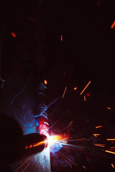 Welding Metal Sparks Smoke — Stock Photo, Image