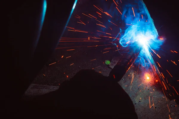 Welding Metal Sparks Smoke — Stock Photo, Image