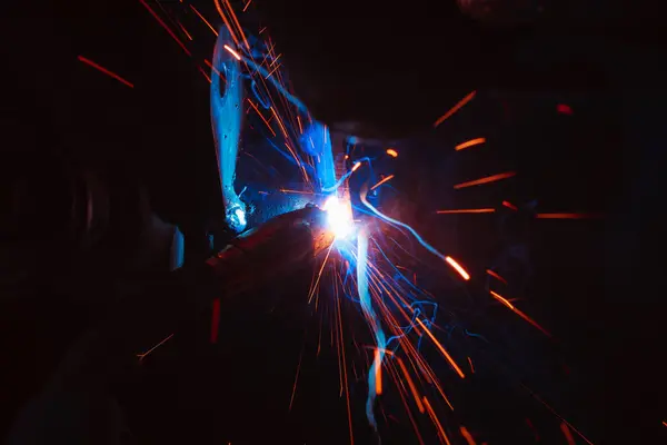 Welding Metal Sparks Smoke — Stock Photo, Image