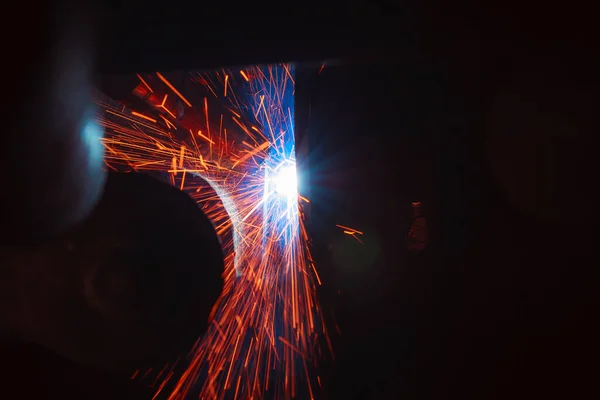 Welding Metal Sparks Smoke — Stock Photo, Image