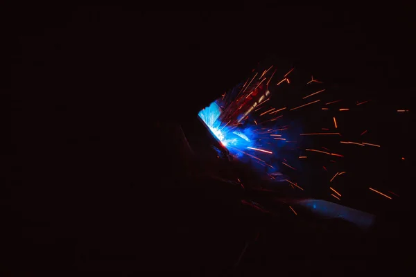 Metal Soldagem Com Faíscas Fumaça — Fotografia de Stock