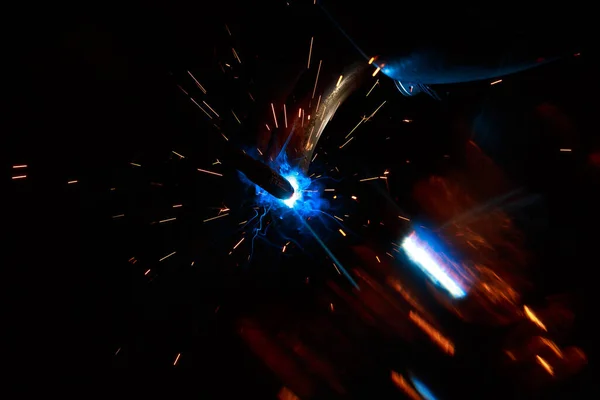 Welding Metal Sparks Smoke — Stock Photo, Image