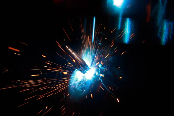 Welding Metal Sparks Smoke — Stock Photo, Image