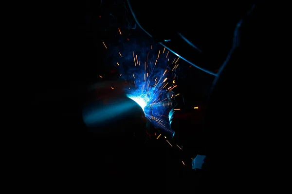 Arc Welding Welding Pipes Inert Gases Mig Mag Bright Flash — Foto de Stock