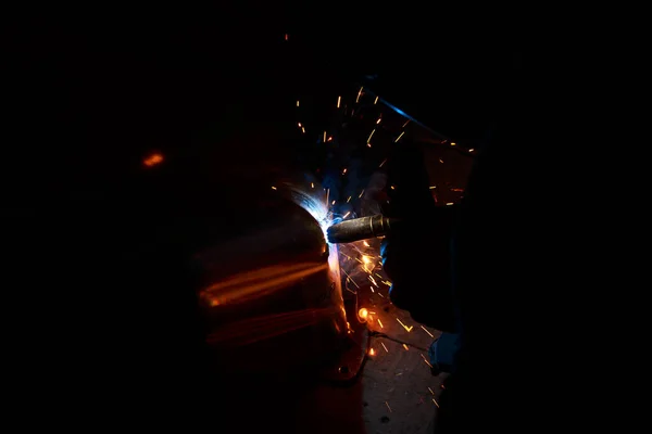 Arc Welding Welding Pipes Inert Gases Mig Mag Bright Flash — Fotografia de Stock