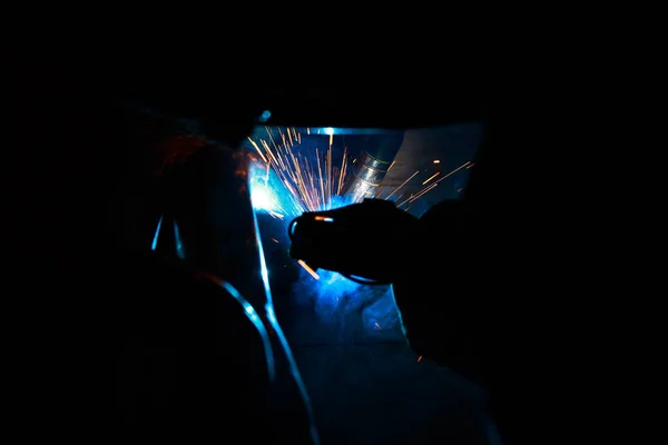 Arc Welding Welding Pipes Inert Gases Mig Mag Bright Flash — Fotografia de Stock