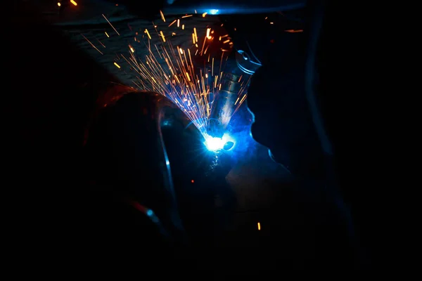 Arc Welding Welding Pipes Inert Gases Mig Mag Bright Flash — Foto Stock