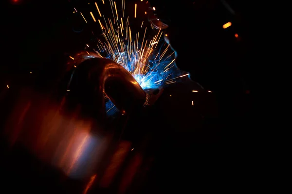 Arc Welding Welding Pipes Inert Gases Mig Mag Bright Flash — 스톡 사진