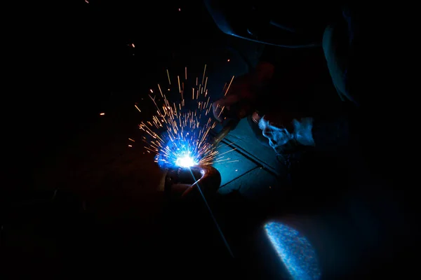 Arc Welding Welding Pipes Inert Gases Mig Mag Bright Flash — Fotografia de Stock