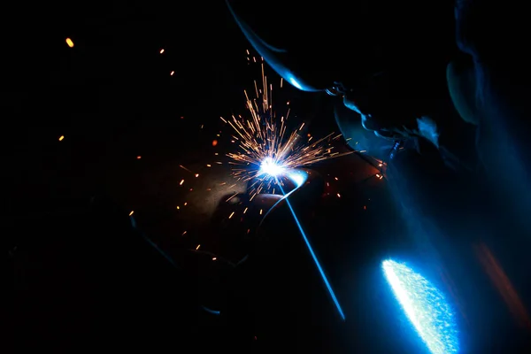 Arc Welding Welding Pipes Inert Gases Mig Mag Bright Flash — Stock Photo, Image