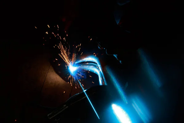 Arc Welding Welding Pipes Inert Gases Mig Mag Bright Flash — ストック写真