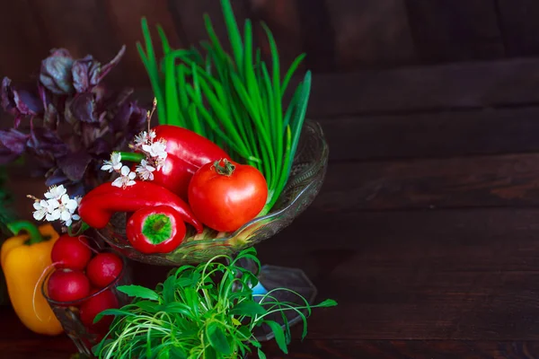 Healthy Diet Fresh Vegetables Wooden Table — Stok fotoğraf