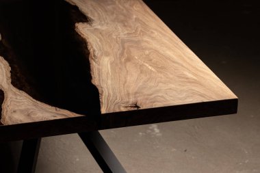 partial view of wooden desk texture, table in studio 