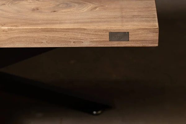 New Brown Wooden Table Surface Desk Texture Brand Logo — Fotografia de Stock