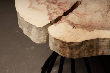 Sanded Wood Slice table construction, wooden surface 