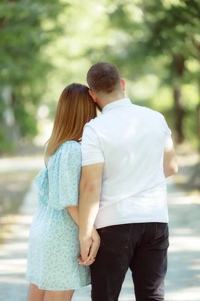 Couple Love Together Holding Hands Standing Park — 스톡 사진