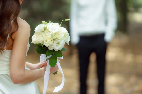 Partial View Bride Groom Woman Holding Flowers Bouquet Wedding Ceremony — Photo
