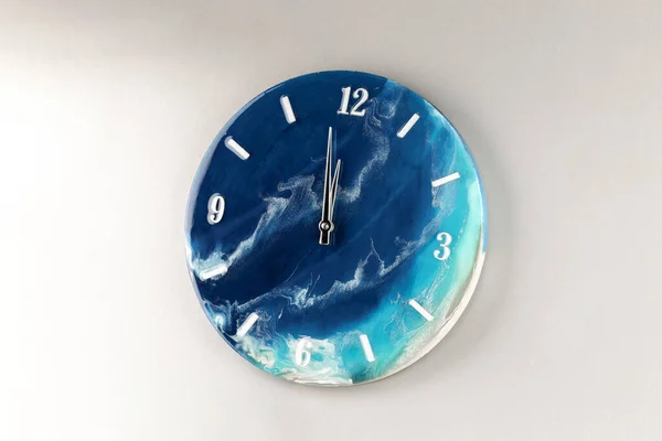 Beautiful Blue Clock Hanging Wall — Fotografia de Stock
