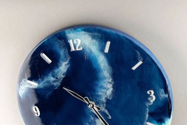 Partial View Blue Clock Hanging Wall — Foto de Stock