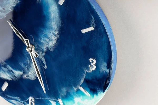 Partial View Blue Clock Hanging Wall — Zdjęcie stockowe