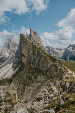 Scenic landscape view of Secede mountain range in South Tyrol, Bolzano, Italy. Popular travel destination in Europe. 