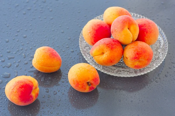 Apricots on wet background — Stock Photo, Image