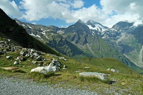 Berg i Österrike. grönt gräs, stenar och vatten — Stockfoto