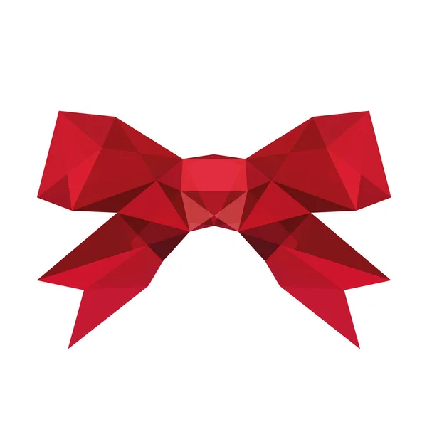 Red Christmas Bow Low Polygonal Ribbon Terisolasi Gambar Vektor Geometris - Stok Vektor