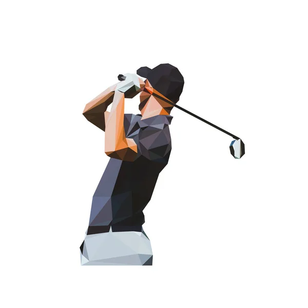 Golfspelare Låg Polygonal Illustration Isolerade Golfare Golf Swing Logotyp — Stock vektor