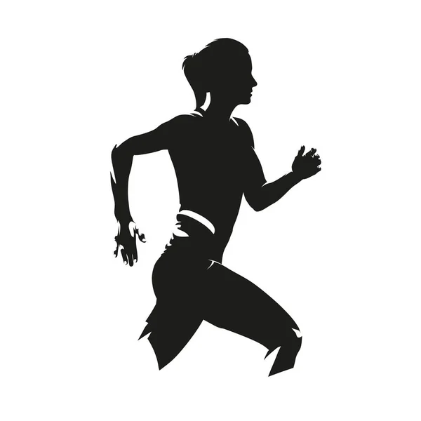 Mujer Corriendo Vista Lateral Silueta Vectorial Aislada Corre — Vector de stock