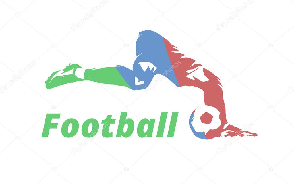Football, soccer player kicking ball. Football theme, isolated vector silhouette
