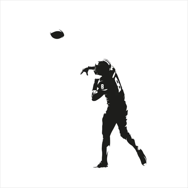 Football Player Throws Ball Isolated Vector Silhouette Ink Drawing Rear — Stock Vector