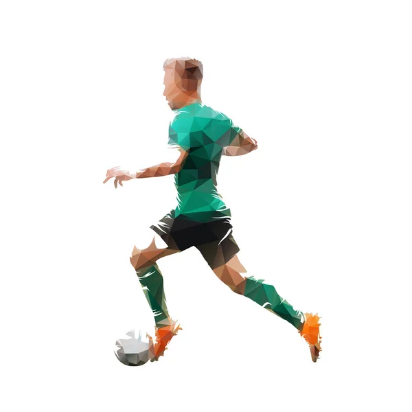 Joueur Football Maillot Vert Avec Ballon Vue Latérale Illustration Vectorielle — Image vectorielle