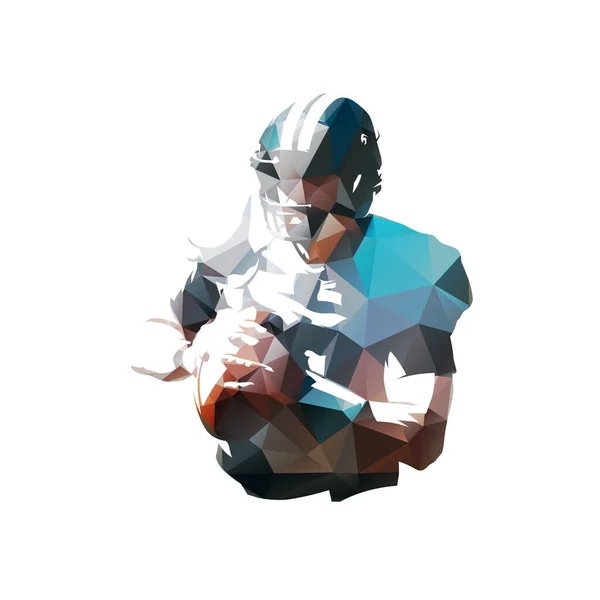 Joueur Football Américain Avec Ballon Illustration Vectorielle Polygonale Basse Isolée — Image vectorielle