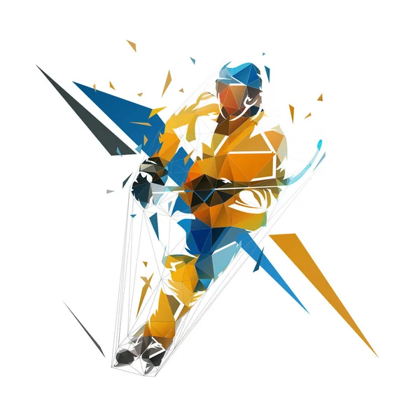 Hockey Player Low Polygonal Isolated Vector Illustration Front View Winter — Stockvektor