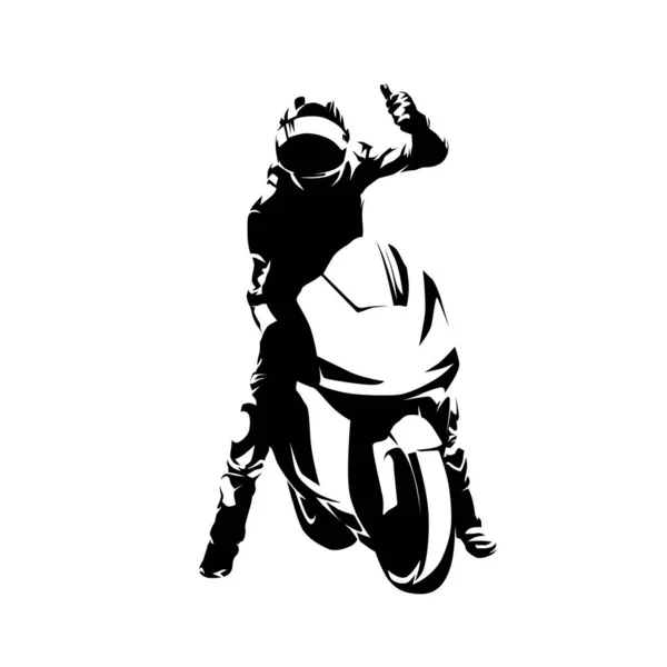 Wyścigi Rowerze Motocyklista Świętuje Zwycięstwo Odizolowaną Sylwetkę Wektora Rysunek Tuszu — Wektor stockowy
