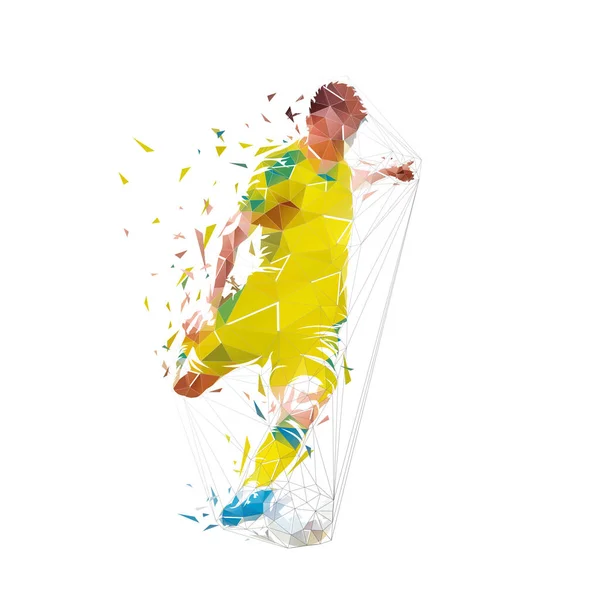 Joueur Football Ballon Footballeur Polygonal Bas Tire Marque Illustration Vectorielle — Image vectorielle