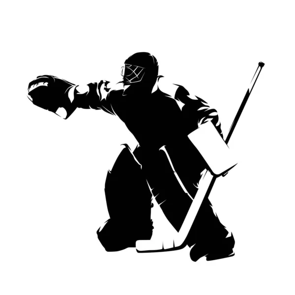 Hockey Keeper Geïsoleerd Vectorsilhouet Doelman Ijshockey Logo Pen Tekening — Stockvector