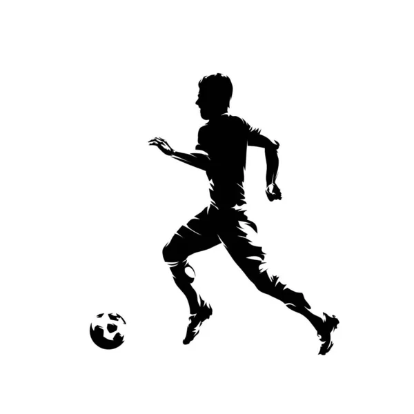 Футболист Бегает Мячом Изолированный Векторный Силуэт Вид Сбоку Футбол Спортсмен — стоковый вектор