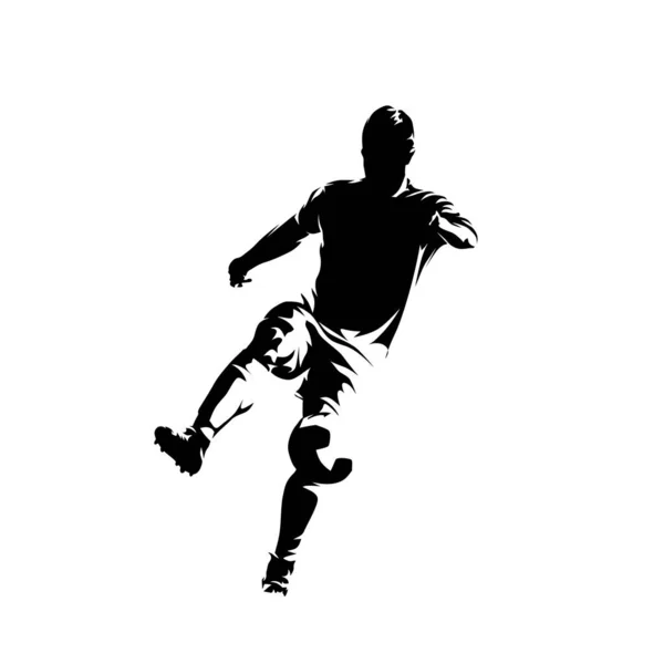 Joueur Football Avec Ballon Silhouette Vectorielle Isolée Vue Face Football — Image vectorielle